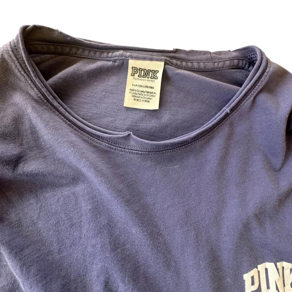 Y2K Victoria Secret PINK Long Sleeve TShirt Womens S Distressed Purple Lounge - Picture 6 of 13